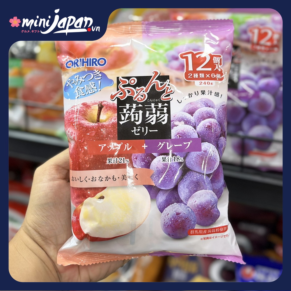 Thạch trái cây Orihiro vị táo và nho 240G